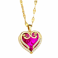 Womens Multi Color Crystal Heart Pendant Necklace 18K Gold Inlaid Zircon 1311