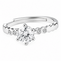 Elegant Adjustable Solitaire Ring, Round Brilliant Zircon Bridal Promise 1631