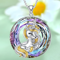 Womens Crystal Unicorn Necklace Gold Plated Unicorn Pendant Fantasy Jewelry b140