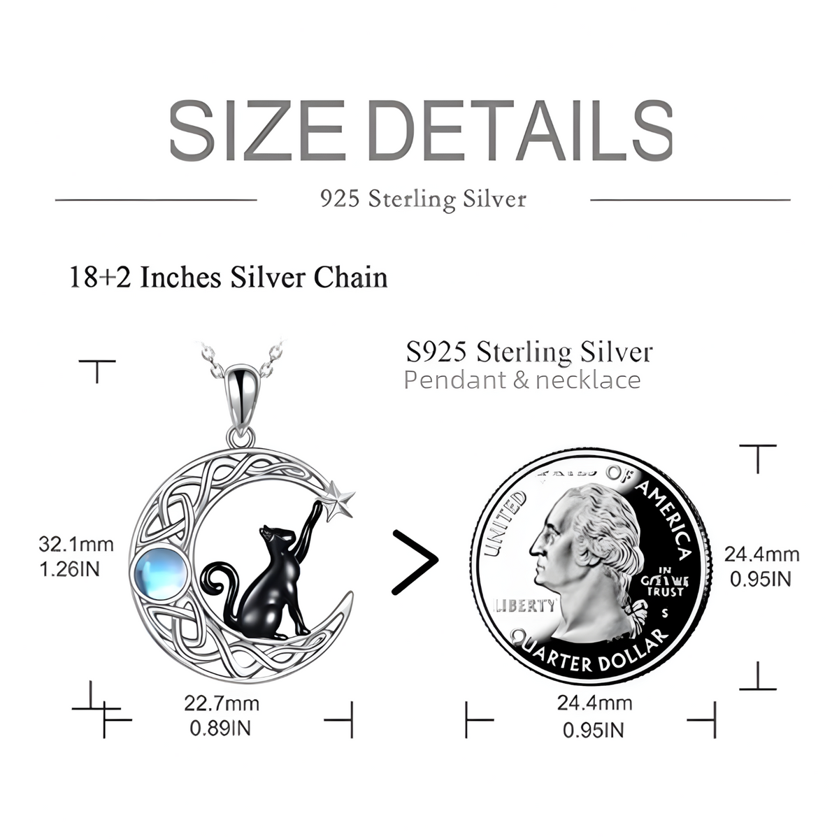 Crescent Moon Cat Necklace Women – Silver-Tone Zinc Alloy Celtic Knot Moon 1080