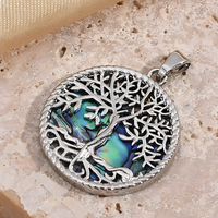 Women's Abalone Shell Tree of Life Necklace, Aurora Iridescent Pendant B129