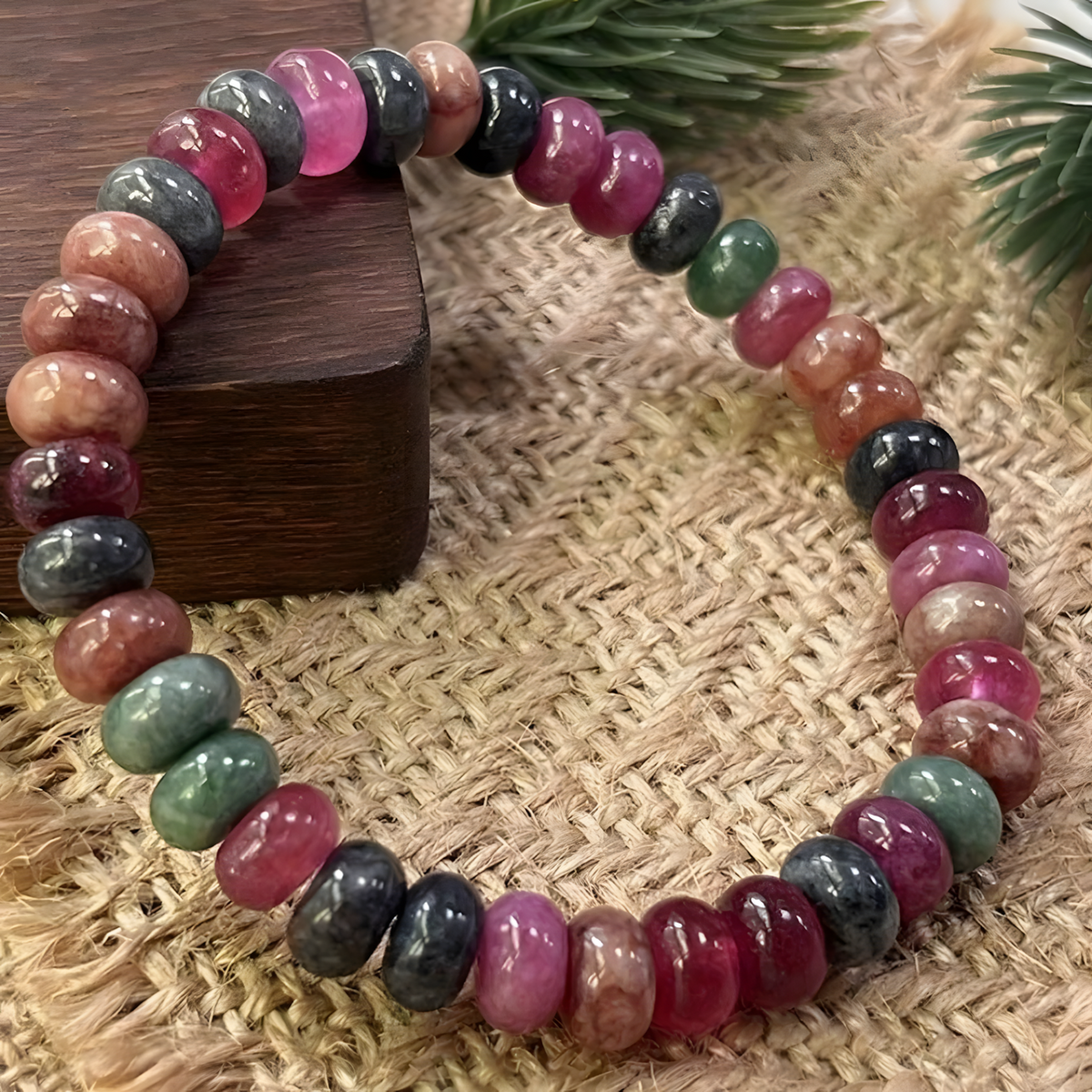 Multicolor Tourmaline Bracelet Natural Rainbow Tourmaline Handmade Beads- 1408