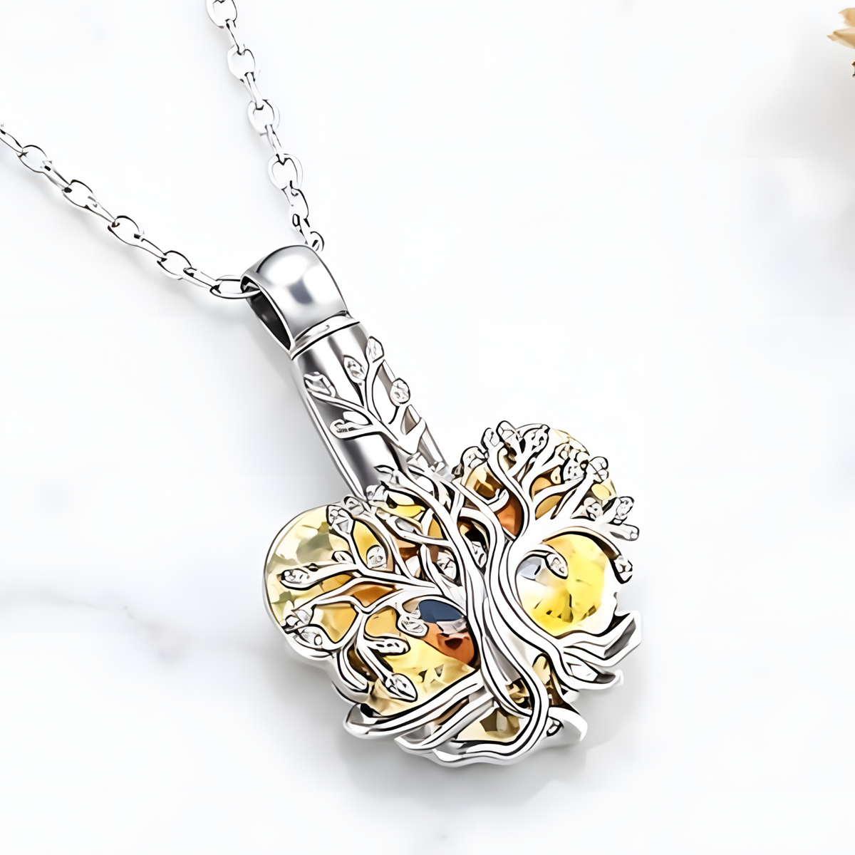 Love Life Tree Cremation Pet Necklace-Memorial Urn Pendant for Ashe Crystal B259