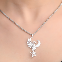 Silver Phoenix Pendant Necklace for Women, Copper Alloy with Silver Plating 1193