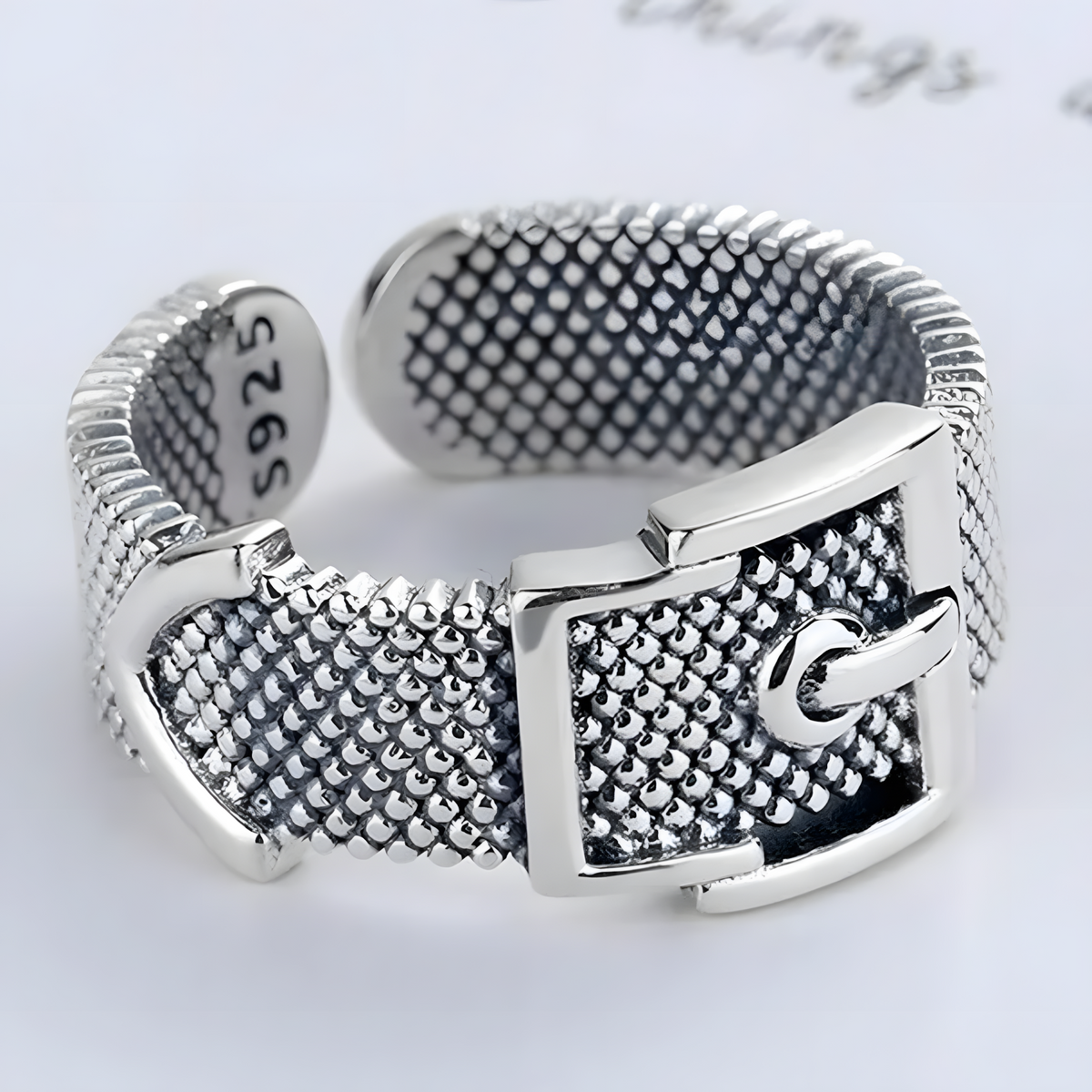 925 Sterling Silver Belt Buckle Ring; Adjustable Wide Band Statement Ring 490