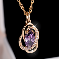 585 Rose Gold Plated Oval Purple Cubic Zirconia Pendant Necklace for Women 1288