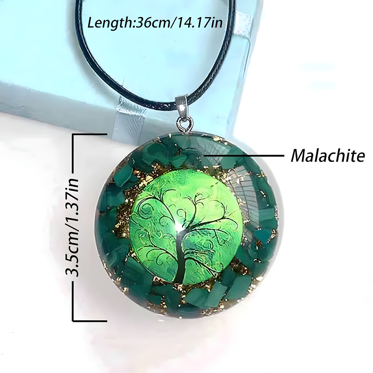 Orgonite Energy Pendant Green Malachite Tree Of Life Necklace –Resin Orgone 1075