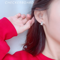 925 Silver-Plated Checkered Hoop Earrings for Women – Black & White Enamel 945
