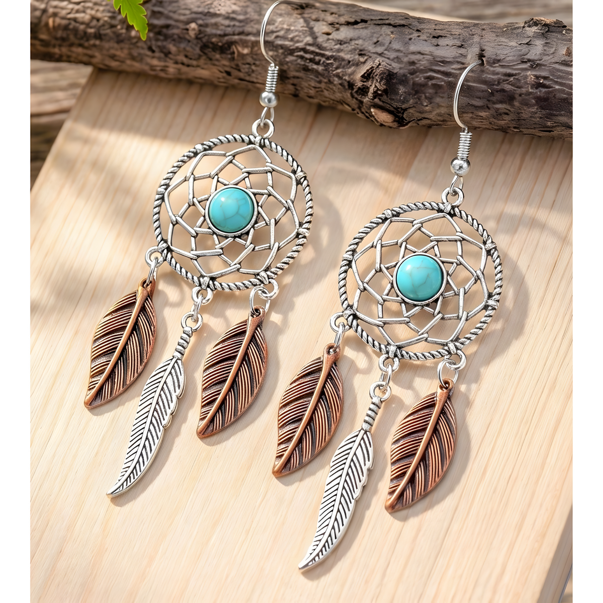Boho Dreamcatcher Necklace And Earrings Set For Women, Feather Pendant 1705