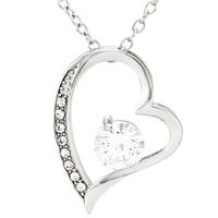 Mom Heart Necklace White Golden Plated Cubic Zirconia B188 Wcard (NO BOX)