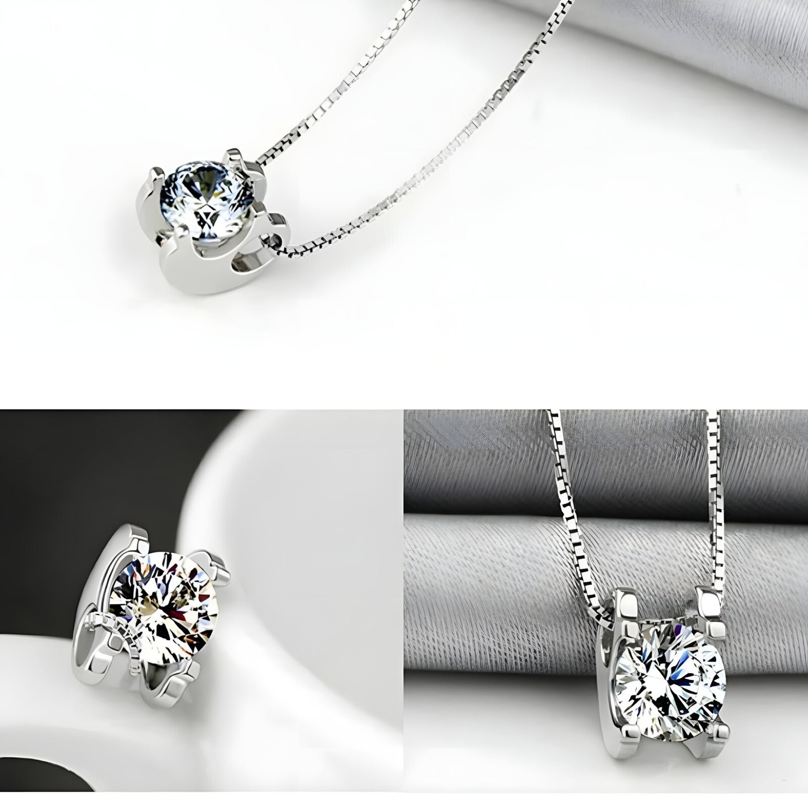 925 Sterling Silver Necklace Round Cubic Zirconia Pendant, Women's Jewellery 272