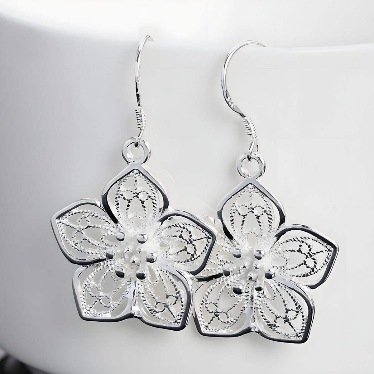 Silver Plated Flower Earrings for Women–Copper Alloy 925 Silver Plating 1219
