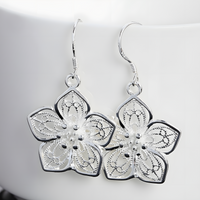 Silver Plated Flower Earrings for Women–Copper Alloy 925 Silver Plating 1219