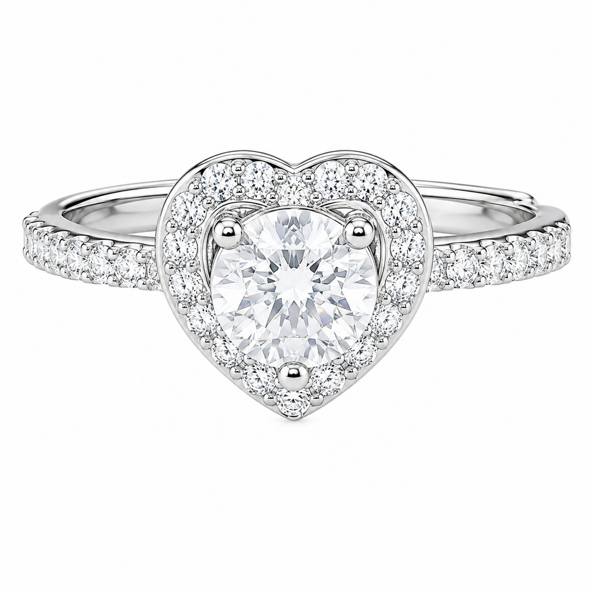 Women's Adjustable Heart Halo Zircon Engagement Ring, Round Brilliant Cut 1611
