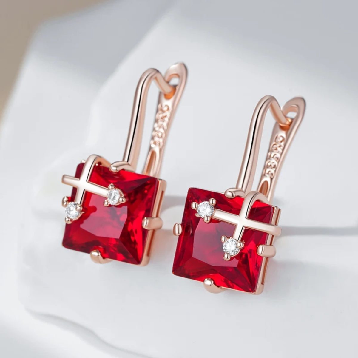 585 Rose Gold Colour Drop Earrings for Women, Copper Metal Cubic Zirconia 1296