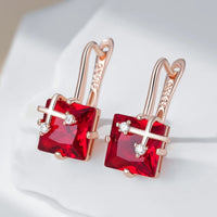 585 Rose Gold Colour Drop Earrings for Women, Copper Metal Cubic Zirconia 1296