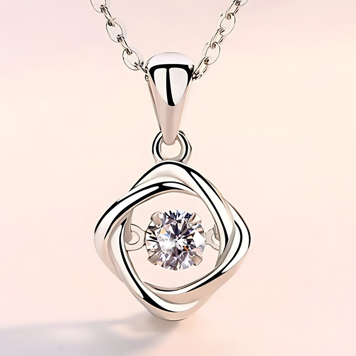 925 Sterling Silver Dancing Zircon Necklace – Twisted Pendant Charm with 5mm 274