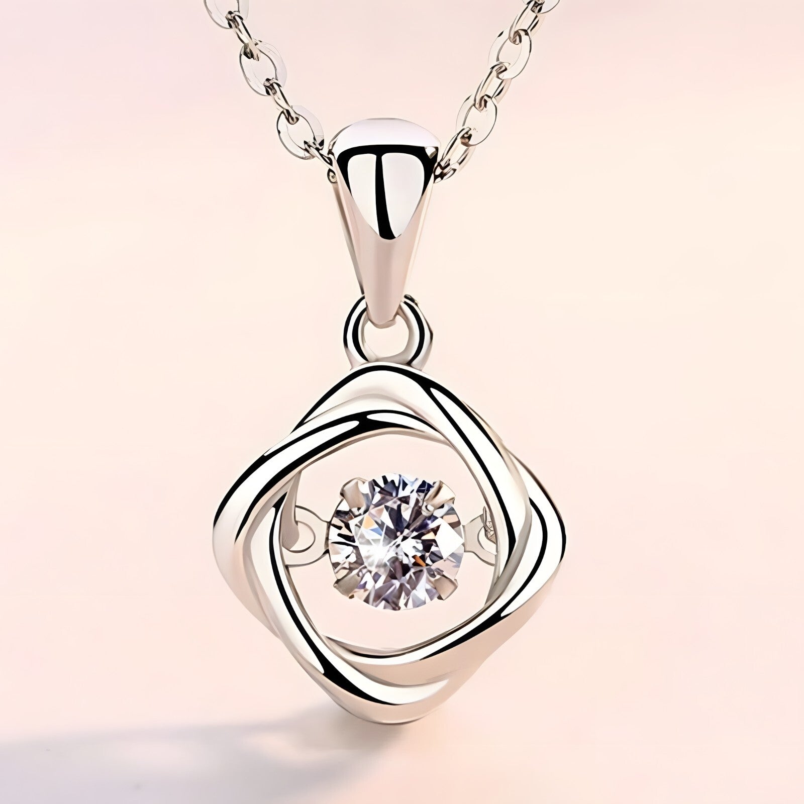 925 Sterling Silver Dancing Zircon Necklace – Twisted Pendant Charm with 5mm 274