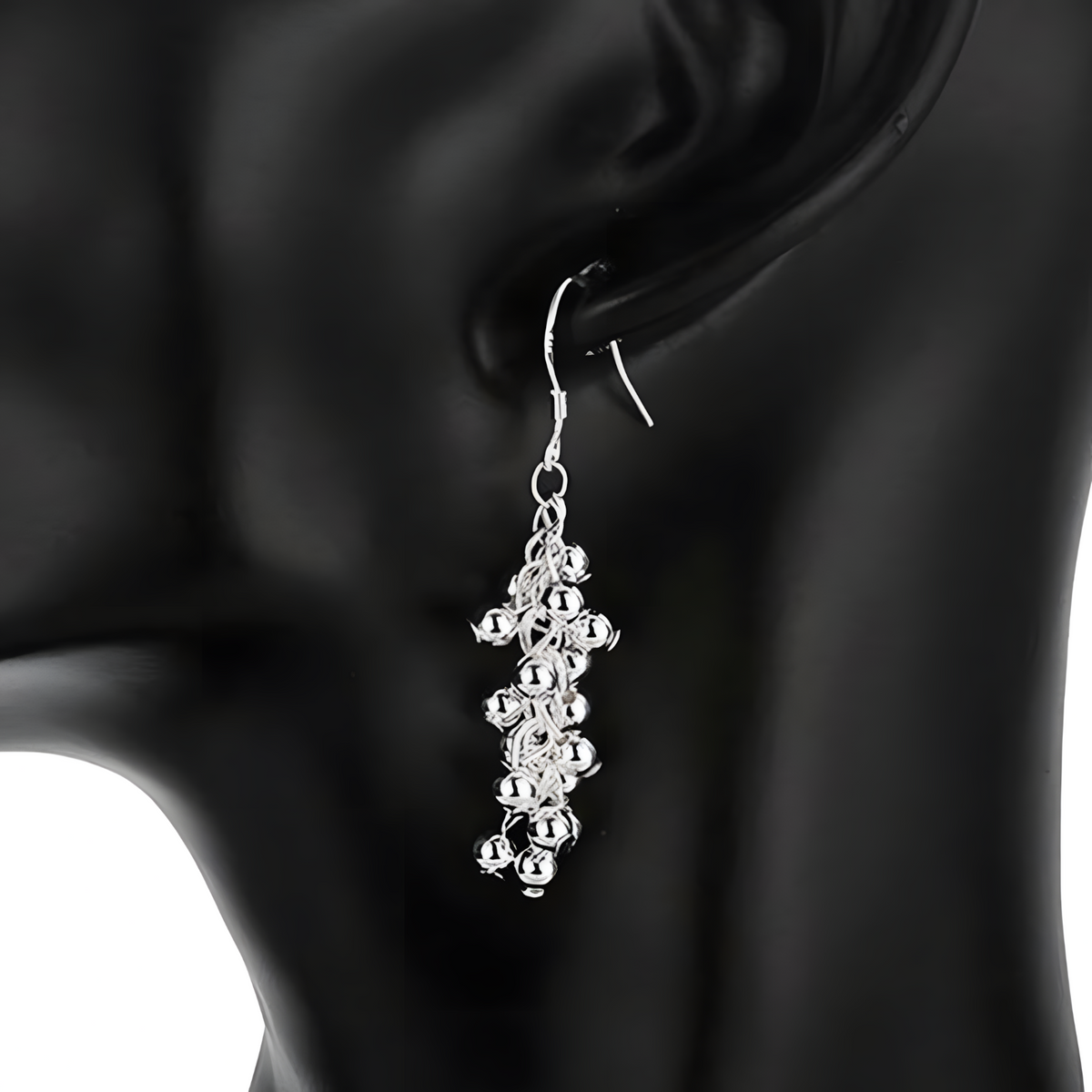 925 Silver-Plated Cluster Bead Drop Earrings for Women – Silver-Tone Copper 1194