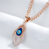 585 Rose Gold Evil Eye Pendant Necklace for Women, Blue Enamel Eye Zircon 1289