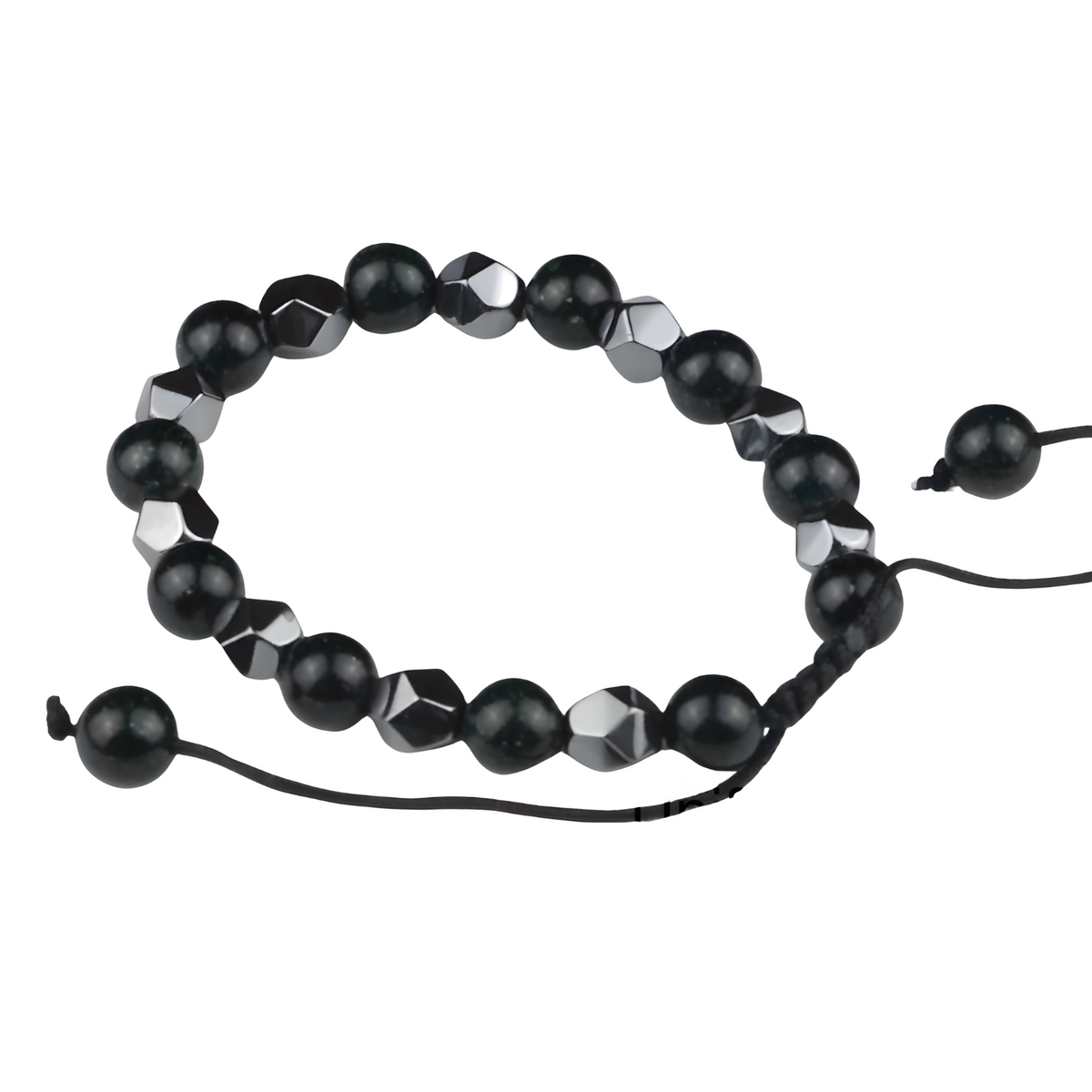 Black 8mm Bright Black Beaded Bracelet Adjustable Macrame Bracelet Unisex 1350