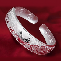 Bird Flower Open Cuff Bangle For Women - Wide Engraved Floral Bracelet  1788