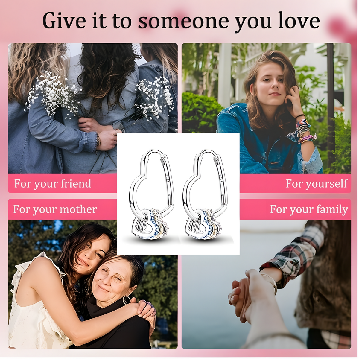 Sterling Silver Heart Earrings for Women – 925 Silver Plated Hoops with Blue 830