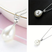 925 Silver Plated 1 pair of Earrings + 1 Necklace Silver Plated Waterdrop 62 UK