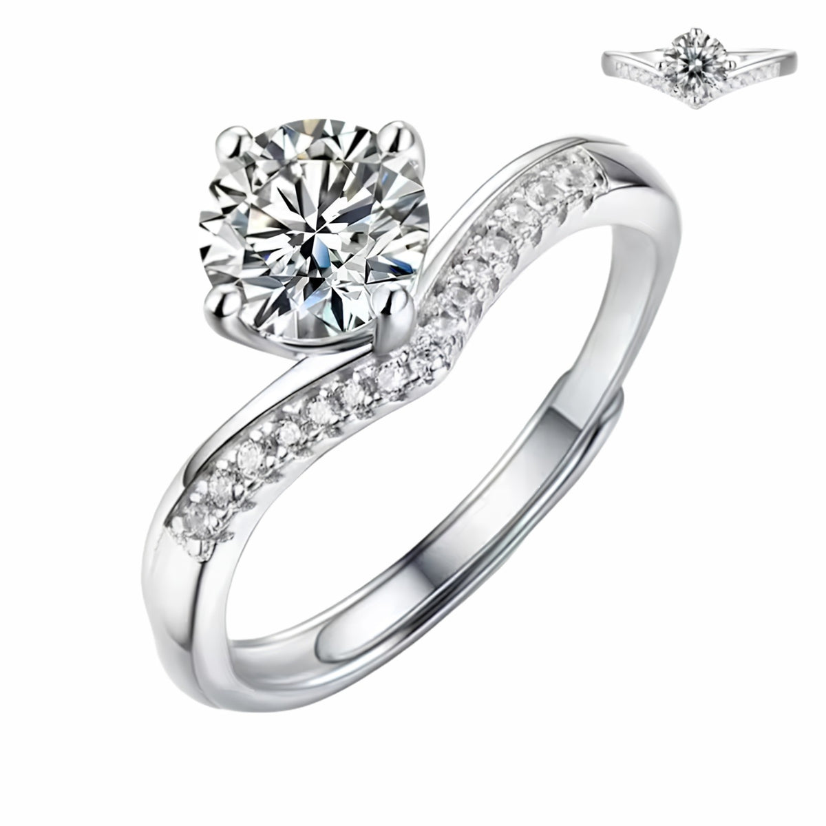 Twisted Pave Engagement Ring For Women Round Brilliant Cut Zircon Solitaire 1606
