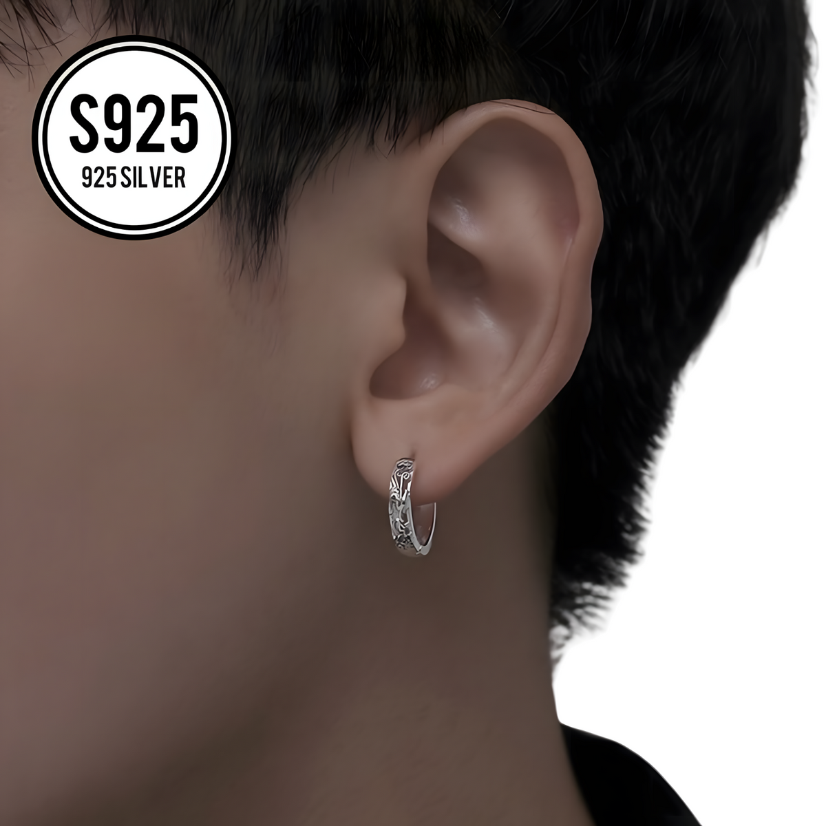 925 Sterling Silver Caved Hollow Pattern Hoop Earrings Huggie Trendy Jewelry 633