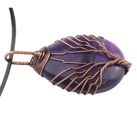 Amethyst Tree Of Life Pendant Necklace Oval Purple Crystal Energy Healing 1348
