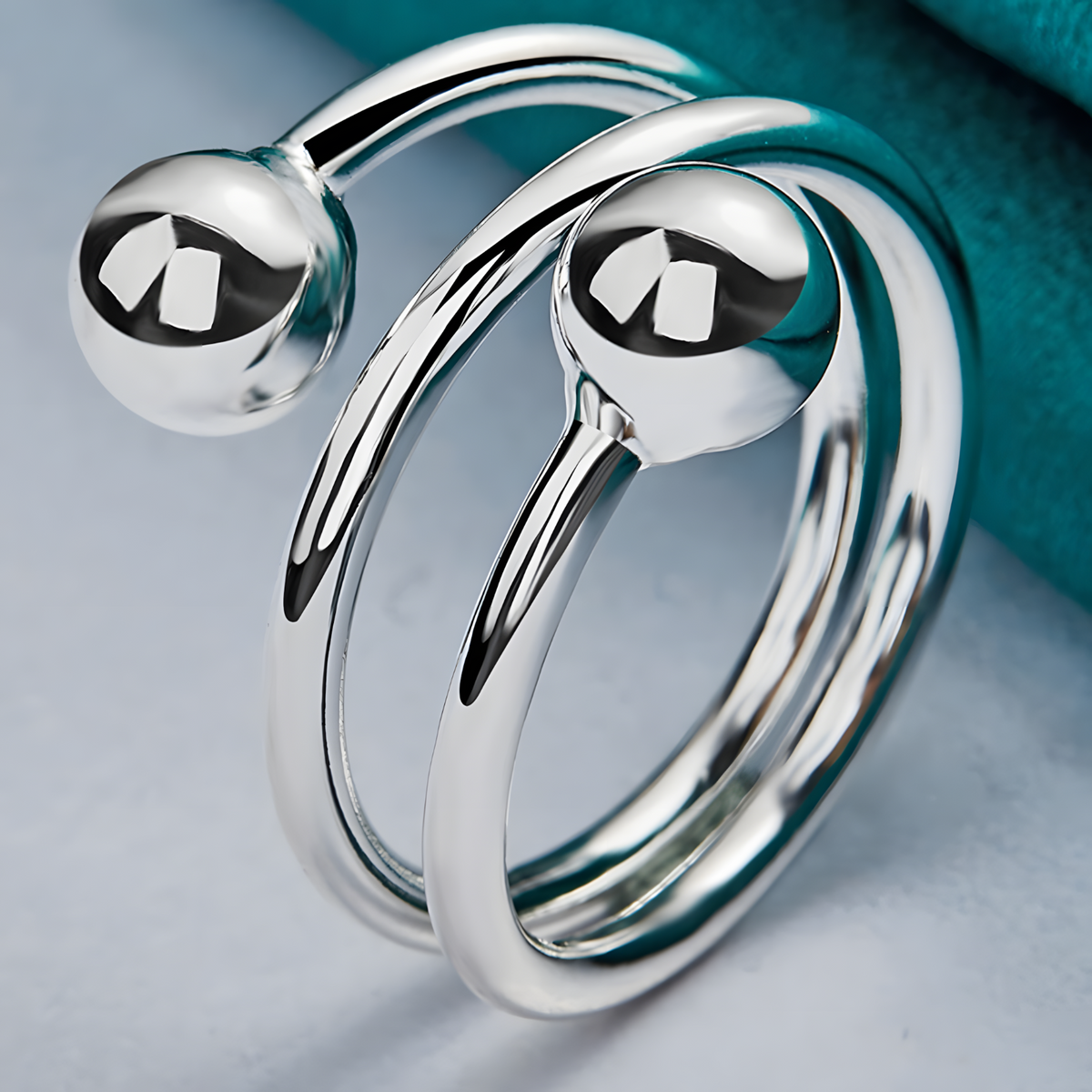 Silver Plated Alloy Open Head Ring with Double Round Ends Adjustable Resize 1416