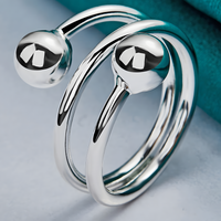 Silver Plated Alloy Open Head Ring with Double Round Ends Adjustable Resize 1416