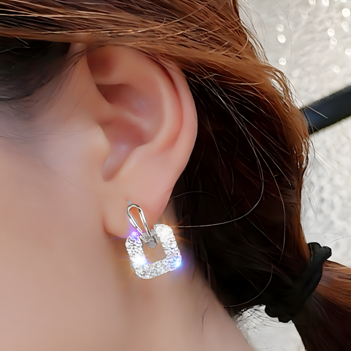 925 Sterling Silver Geometric Hoop Earrings Sparkling CZ Square Drop Hoops 316