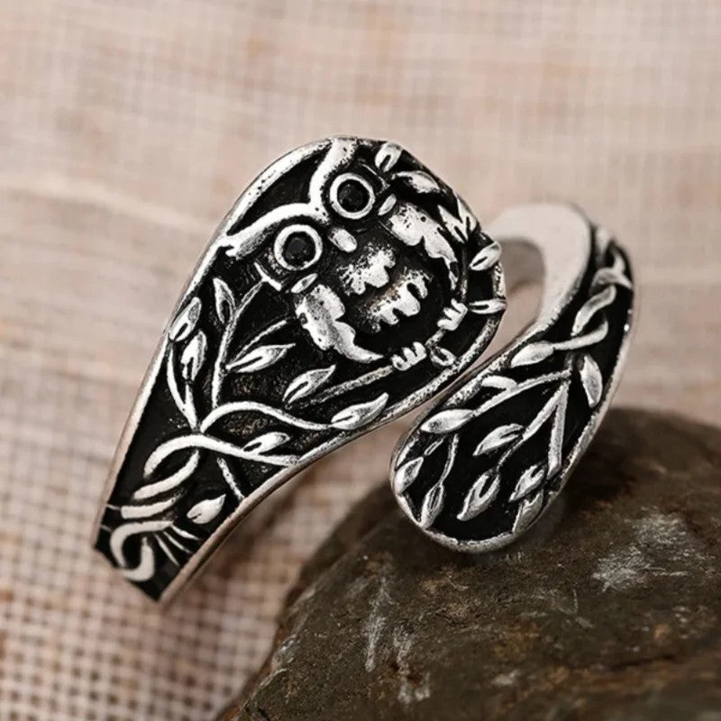 Unified Jewellery Antique-Style Owl Leaf Adjustable Statement Ring 11mm 1843