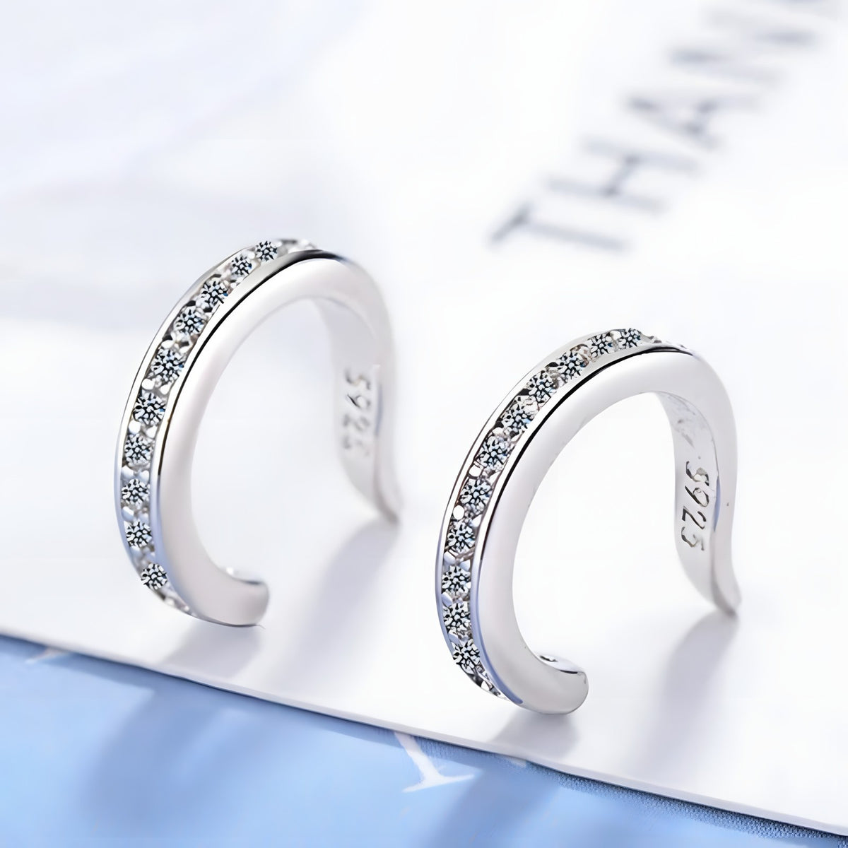 925 Sterling Silver CZ Ear Cuff, No Piercing Crystal Ear Climber, Zirconia 330