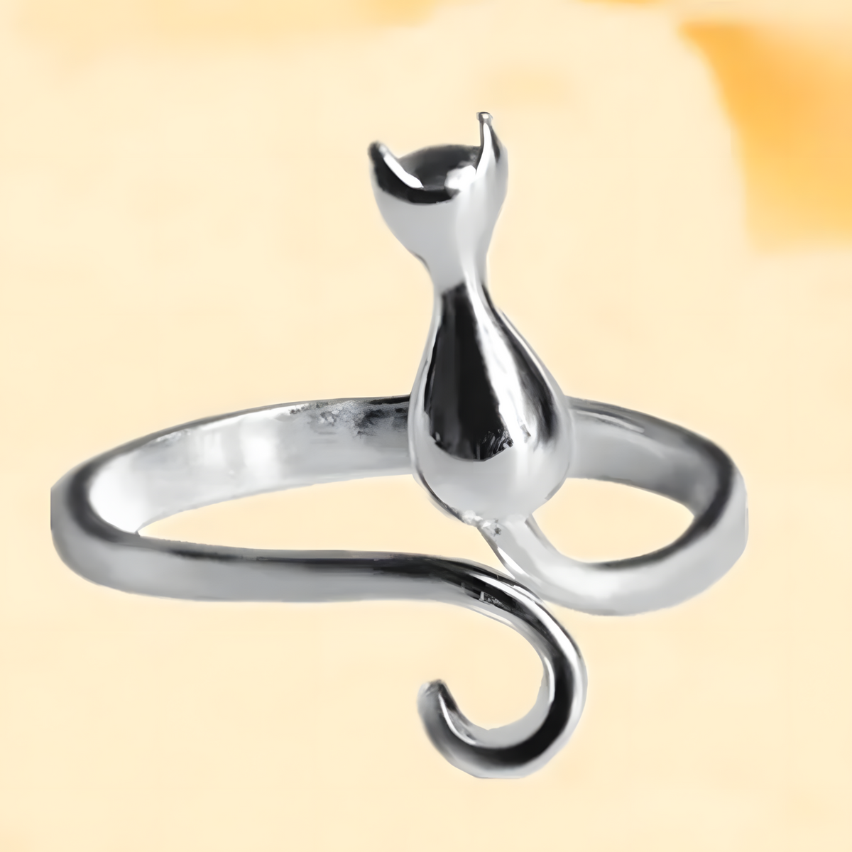 Silver-Tone Plated Copper Alloy Cat Wrap Ring Adjustable Open Band, Minimal 862