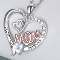 Mom Heart Pendant Necklace Women – Copper Alloy with Silver-Tone & RoseGold 1151