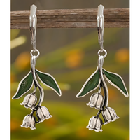 Lily Of The Valley Jewellery Set Women, Green Leaf Flower Pendant Necklace 1710