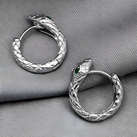 925 Silver-Plated Snake Hoop Earrings for Women Green Crystal Eyes Serpent 1033