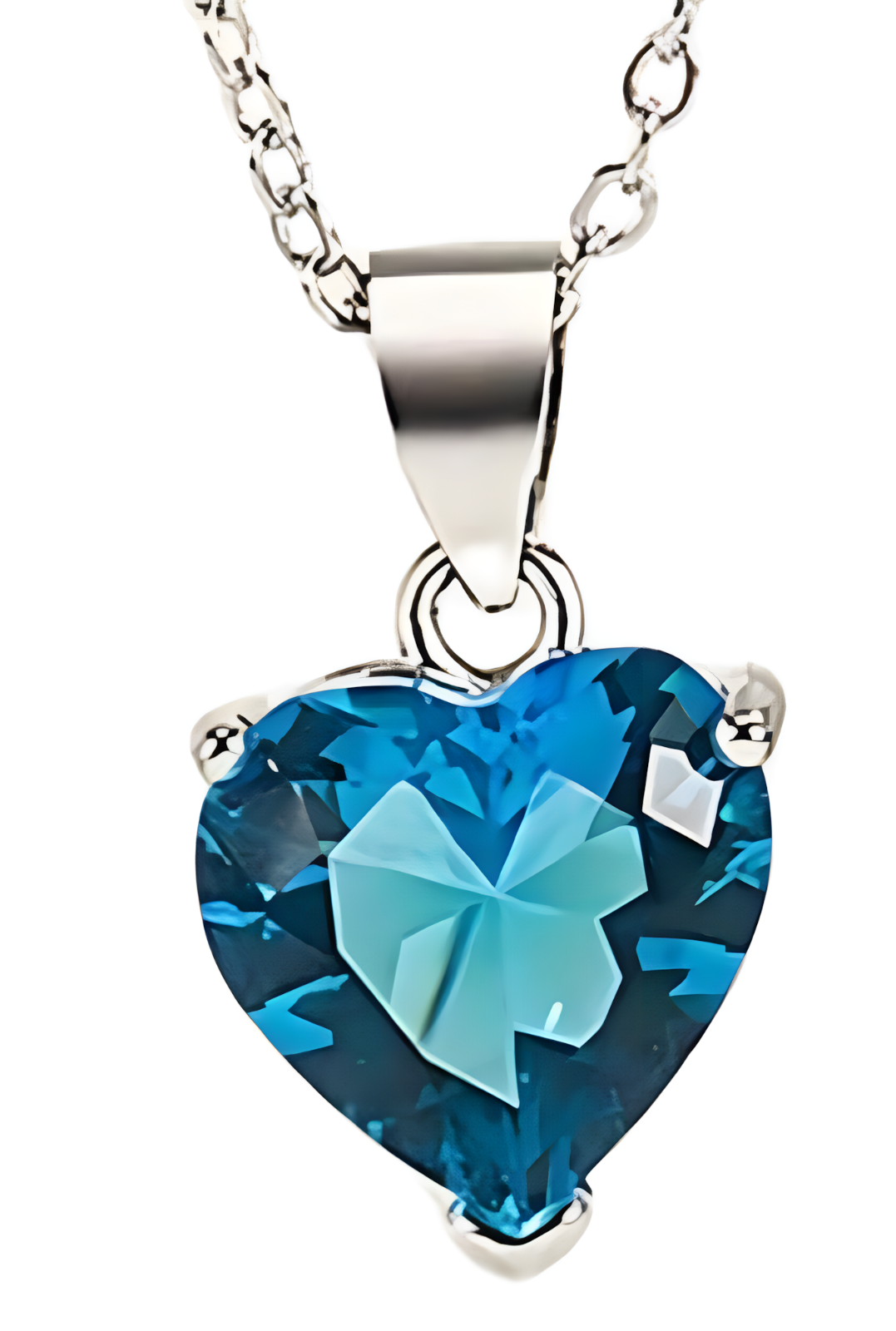 925 Sterling Silver Blue Heart Crystal Necklace Earrings Ring Set B31