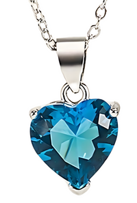 925 Sterling Silver Blue Heart Crystal Necklace Earrings Ring Set B31