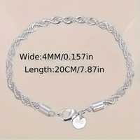 925 Sterling Silver 4MM Rope Chain Bracelet with Heart Charm, 20CM Length 150