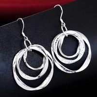 925 Sterling Silver Three Circle Drop Earrings - Elegant Modern Design B20