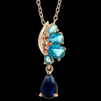 Blue Natural Zircon Pendant Necklace for Women, 585 Rose Gold Color Copper 1269
