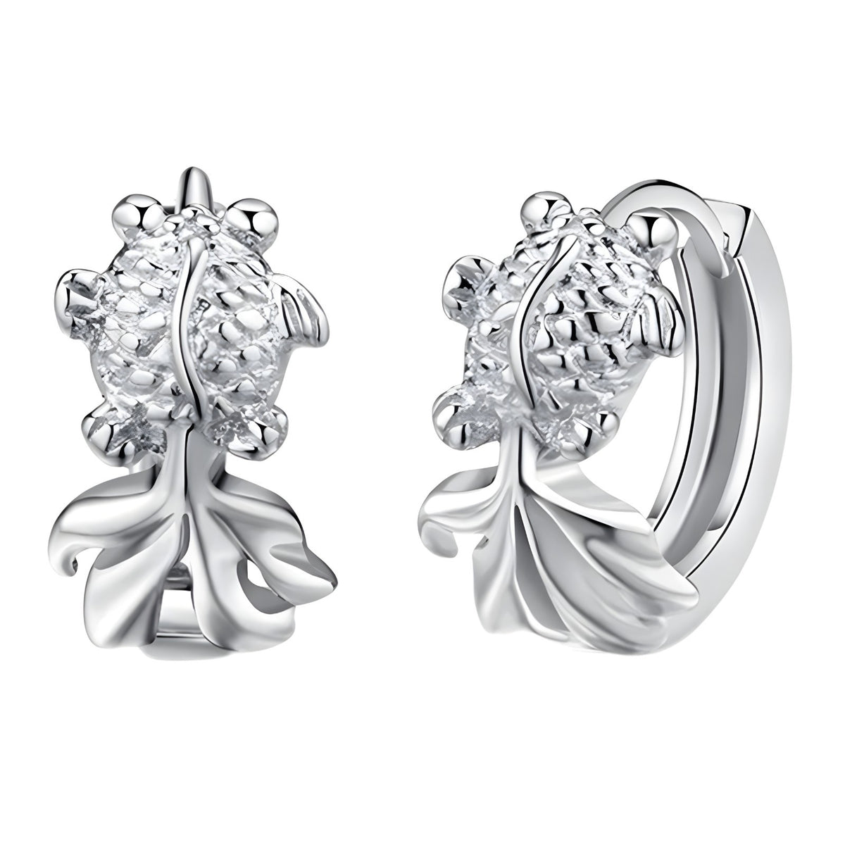 Sterling Silver Fish Hoop Earrings with Cubic Zirconia Huggie Hoop Earrings 340