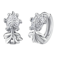 Sterling Silver Fish Hoop Earrings with Cubic Zirconia Huggie Hoop Earrings 340