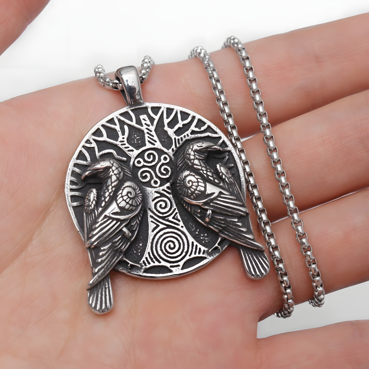 Norse Odin Crow Necklace for Men – Zinc Alloy Viking Tree of Life Pendant 1250