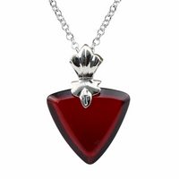 Red Heart Rose Pendant Necklace — Faceted Heart Crystal Center, Romantic 1319