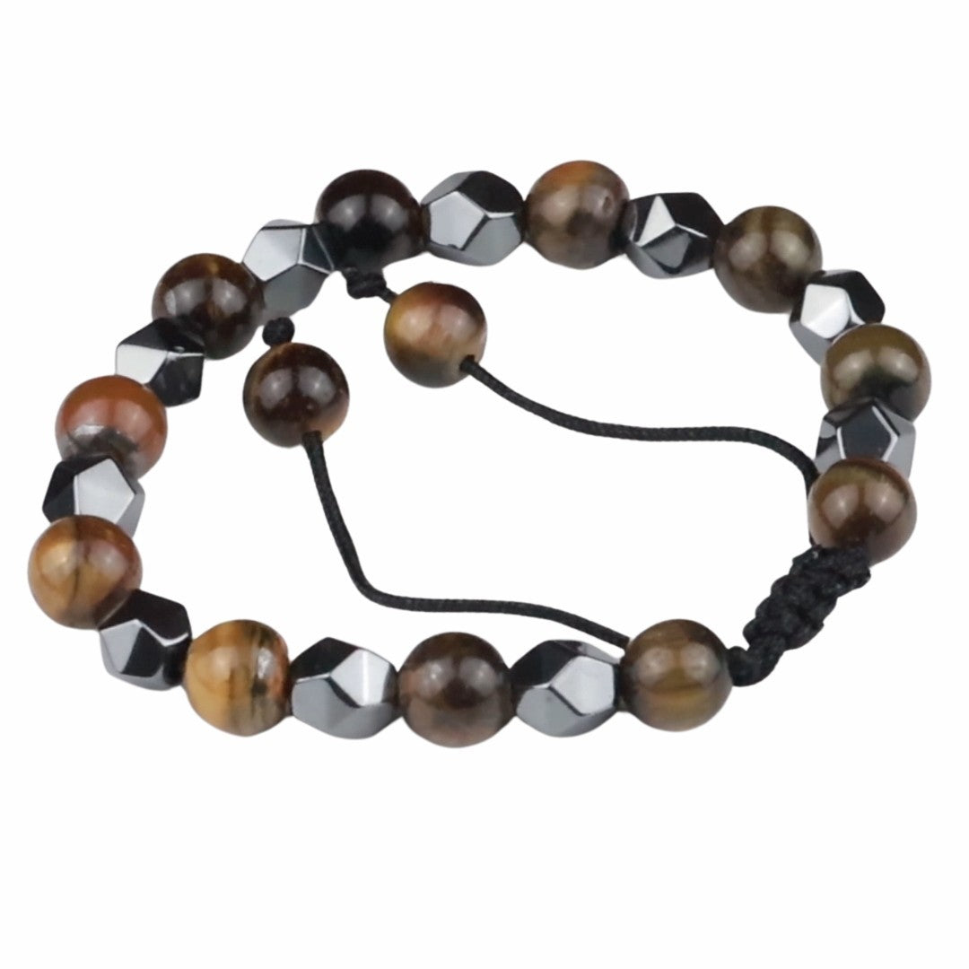 Brown 8mm Tiger Eye Beaded Bracelet Adjustable Macrame Bracelet Unisex 1353